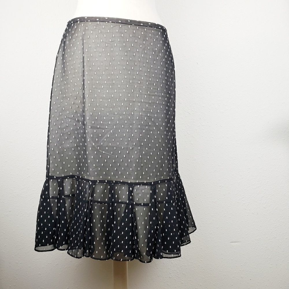 Ann Taylor loft sheer black patterned skirt ruffle
